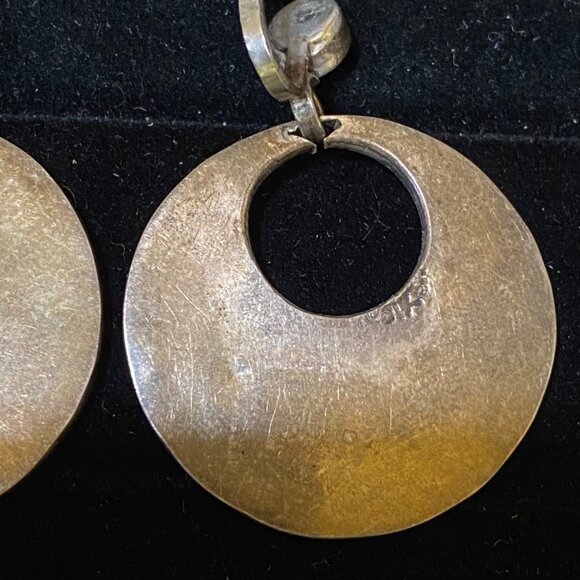 1.5" x 1.25" Vintage Taxco Sterling Silver Screw Back Earrings With Crushed Turq - Picture 8 of 8